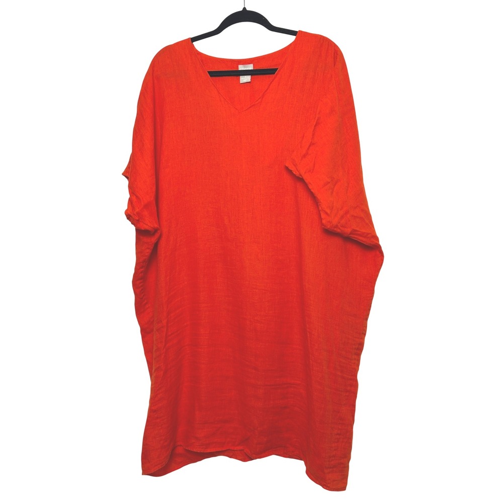 Chicos 100% Linen Tunic Top V-Neck Orange Size 3 US 16/18 Oversized Kaftan